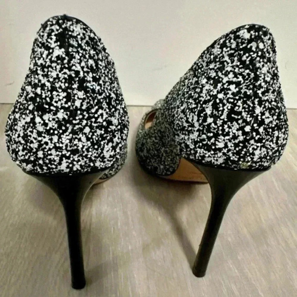 Jimmy Choo Monochrome Coarse Glitter Fabric Romy Pointed Toe Pumps Size 36 - Picture 3 of 11